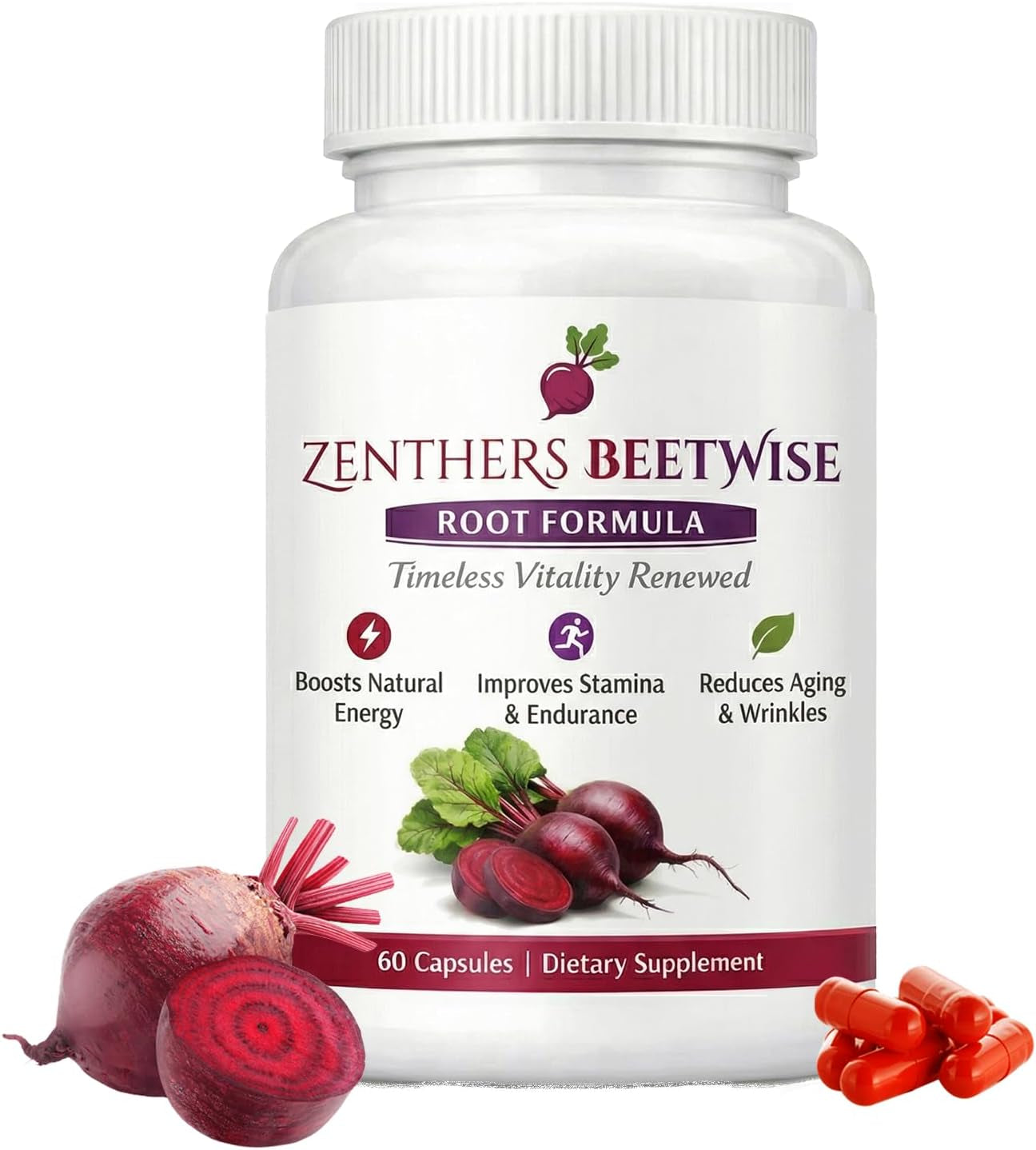 Beetwise, Beetwise Root Formula Cold Pressed，Beetroot Supplement ，Natural Energy Support, Vegan-Friendly，60 Capsules (1PCS)