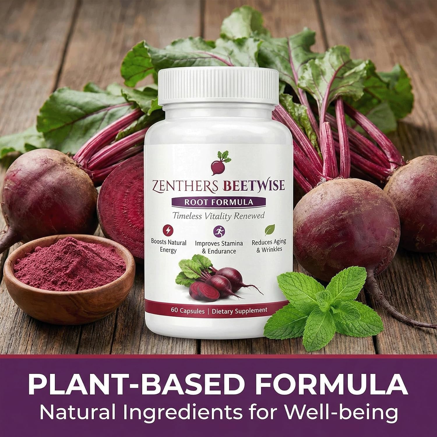 Beetwise, Beetwise Root Formula Cold Pressed，Beetroot Supplement ，Natural Energy Support, Vegan-Friendly，60 Capsules (1PCS)